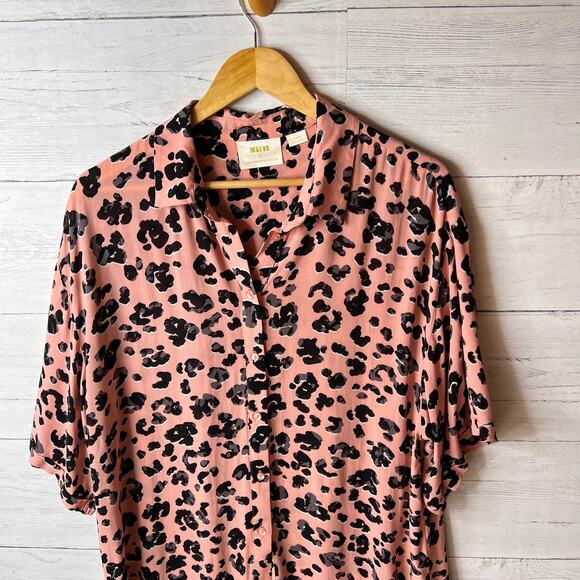 Maeve by Anthropologie Blouse Womens Size Large Pink Rita Printed Leopard Tunic - Picture 10 of 16